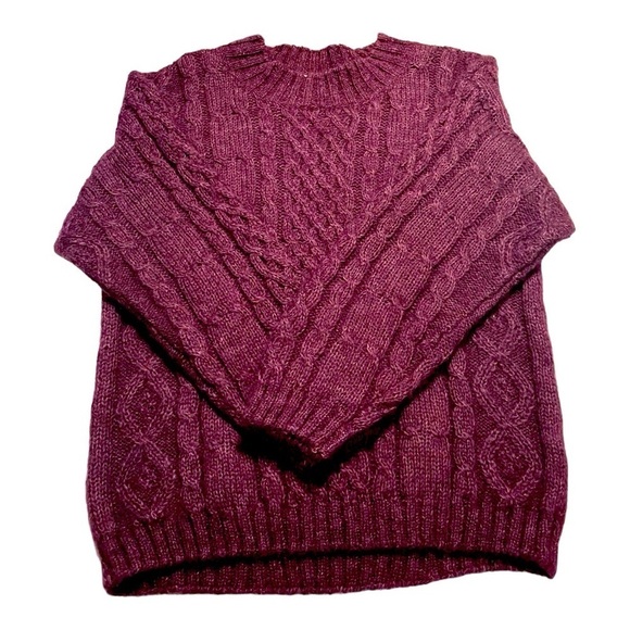 Vintage 90's Paris Sport Club Mohair Cable knit Sweater Berry Cottagecore SZ M - Picture 3 of 10